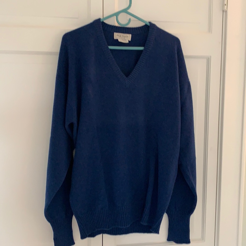 Men’s Paul Stuart v neck blue cashmere sweater